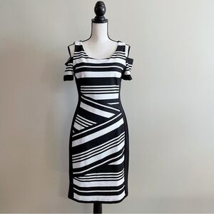 Joseph Ribkoff Cold Shoulder Striped Dress, Women Size 10 (US)